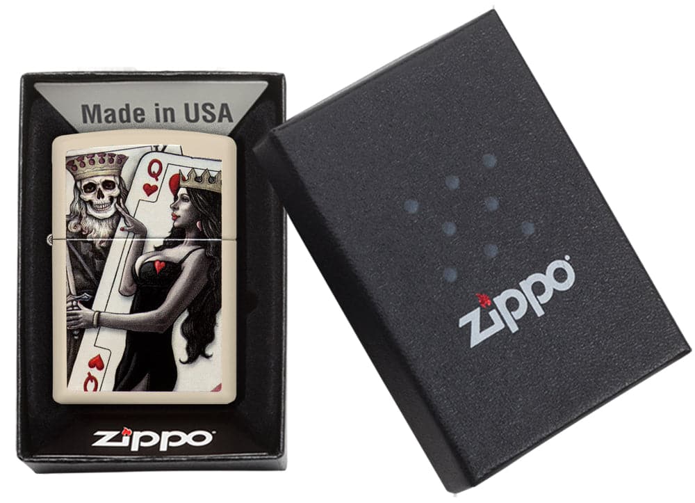 Zippo 29393 Skull King Queen Beauty Cream matte Windproof Lighter, Classic Model, White - OUTBACK