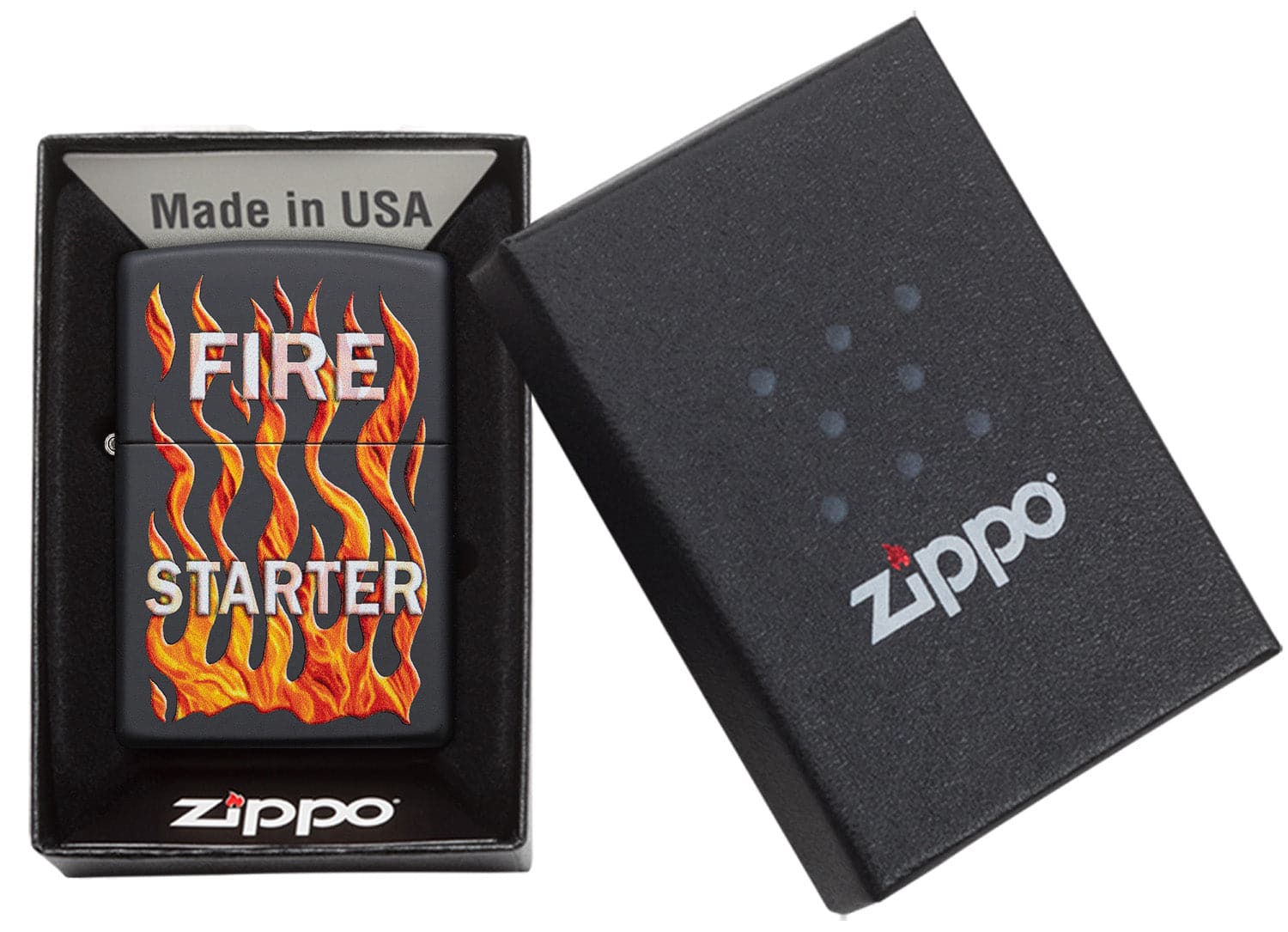 Zippo CI412256 218 Fire Starter Design Black Matte Windproof Lighter, Middle East Model, Black - OUTBACK