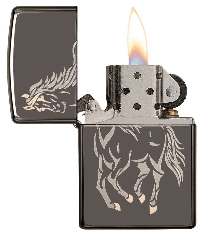 Zippo 28645 Running Horse Black Ice Windproof Lighter, Classic Model, Black - OUTBACK