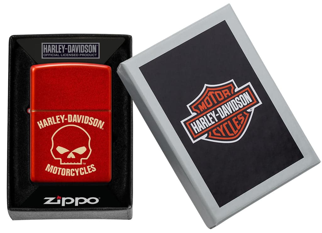 Zippo 48603 49475 Harley Davidson Laser Skull Metallic Red Windproof Lighter - OUTBACK