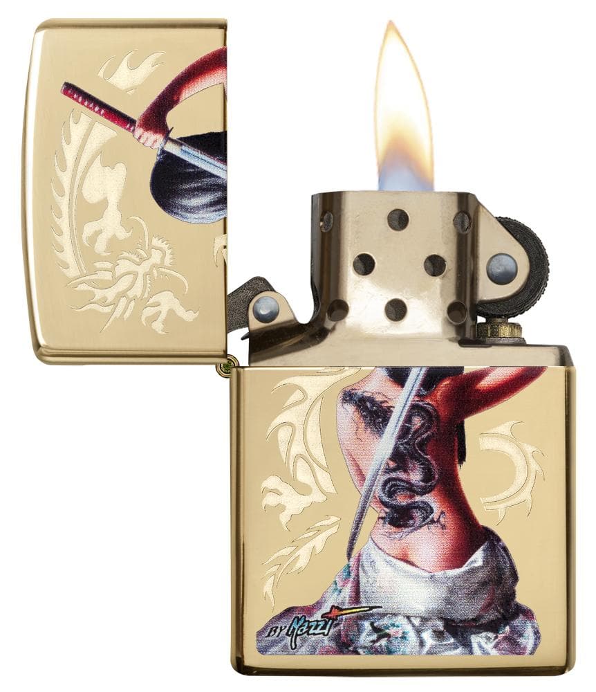 Zippo 29668 254B Mazzi Dragan Girl High Polish Brass Windproof Lighter, Classic Model, Gold - OUTBACK