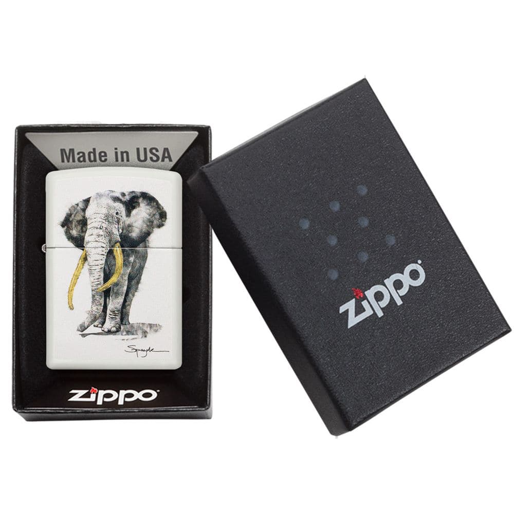 Zippo 29844 Spazuk Elephant White Matte Windproof Lighter, Classic Model, White - OUTBACK