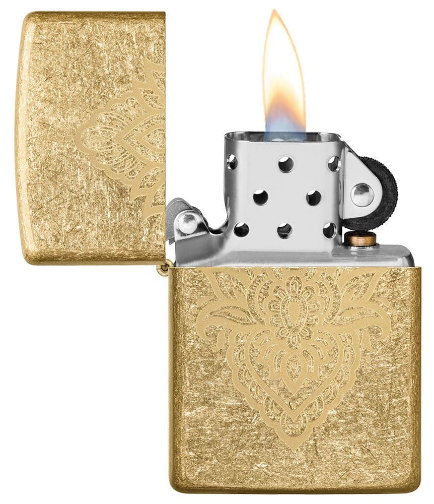 Henna Tattoo Design Tumbled Brass Windproof Lighter, Classic Model, Gold - OUTBACK