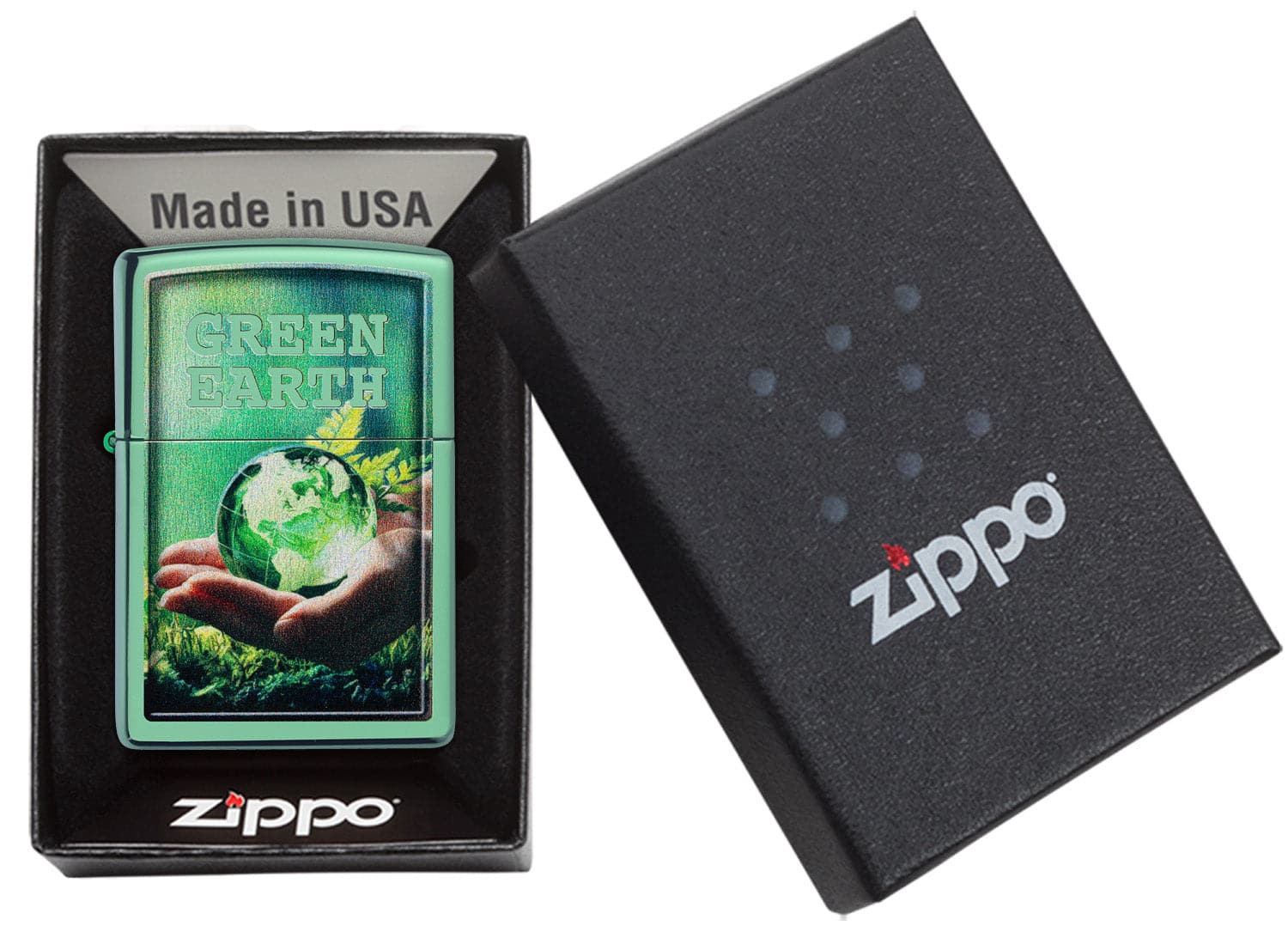 Zippo CI412377 28129  Save The Planet Design High Polish Green Windproof Lighter, Middle East Model, Green - OUTBACK