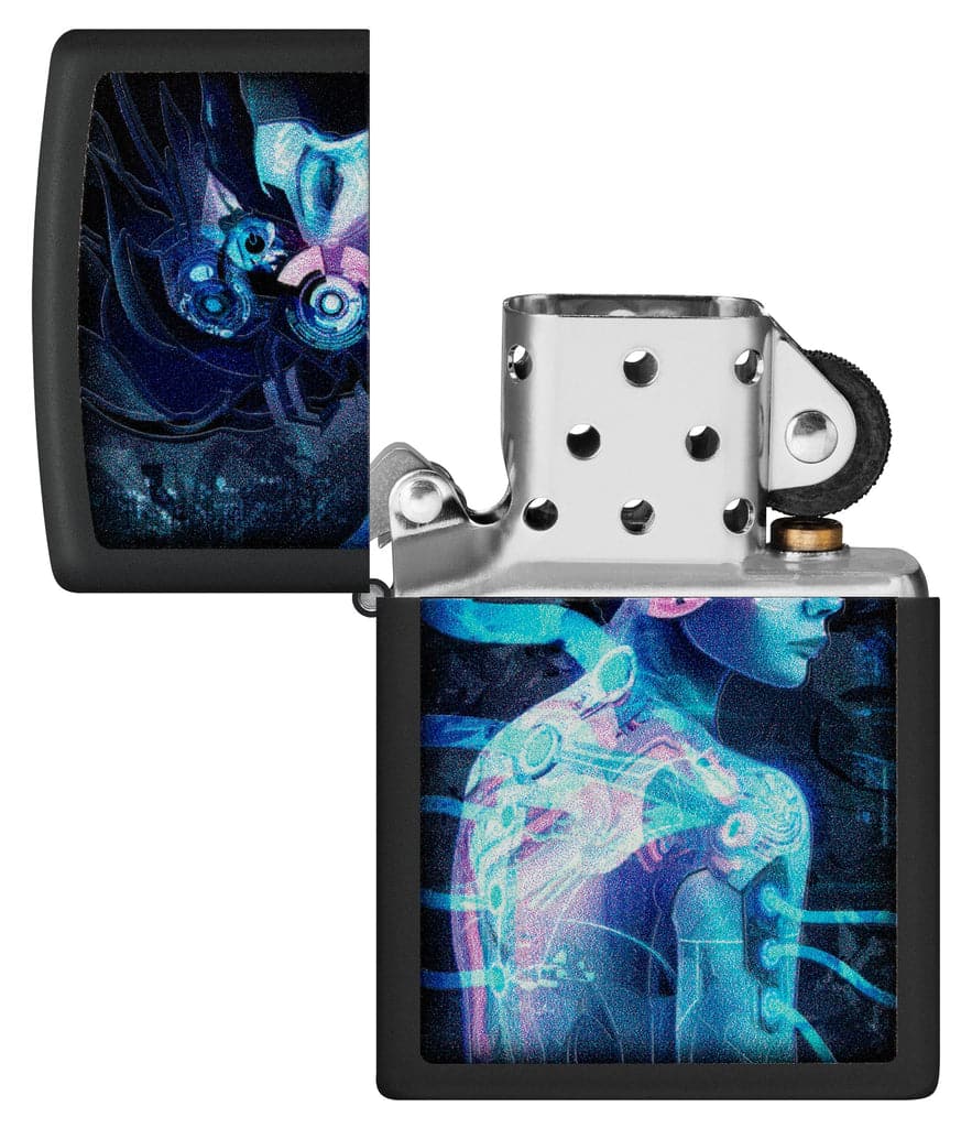 Zippo 48517 218 Black Light Cyber Woman Design Black Matte Windproof Lighter - OUTBACK