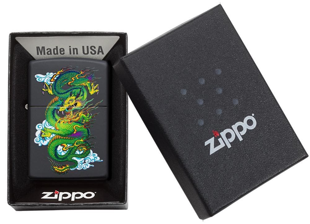 Zippo 29839 218 Dragon Design Black Matte Windproof Lighter, Classic Model, Black - OUTBACK