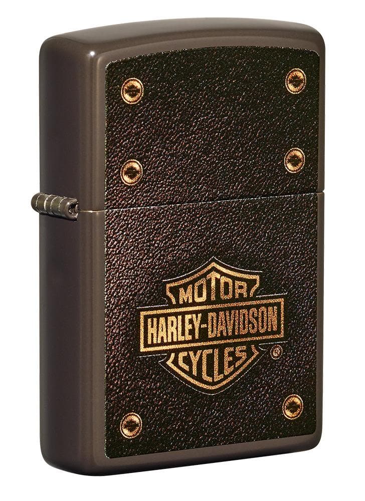 Zippo 49466 49180 Harley-Davidson Logo Leather Design Brown Windproof Lighter, Harley-Davidson Model, Brown - OUTBACK