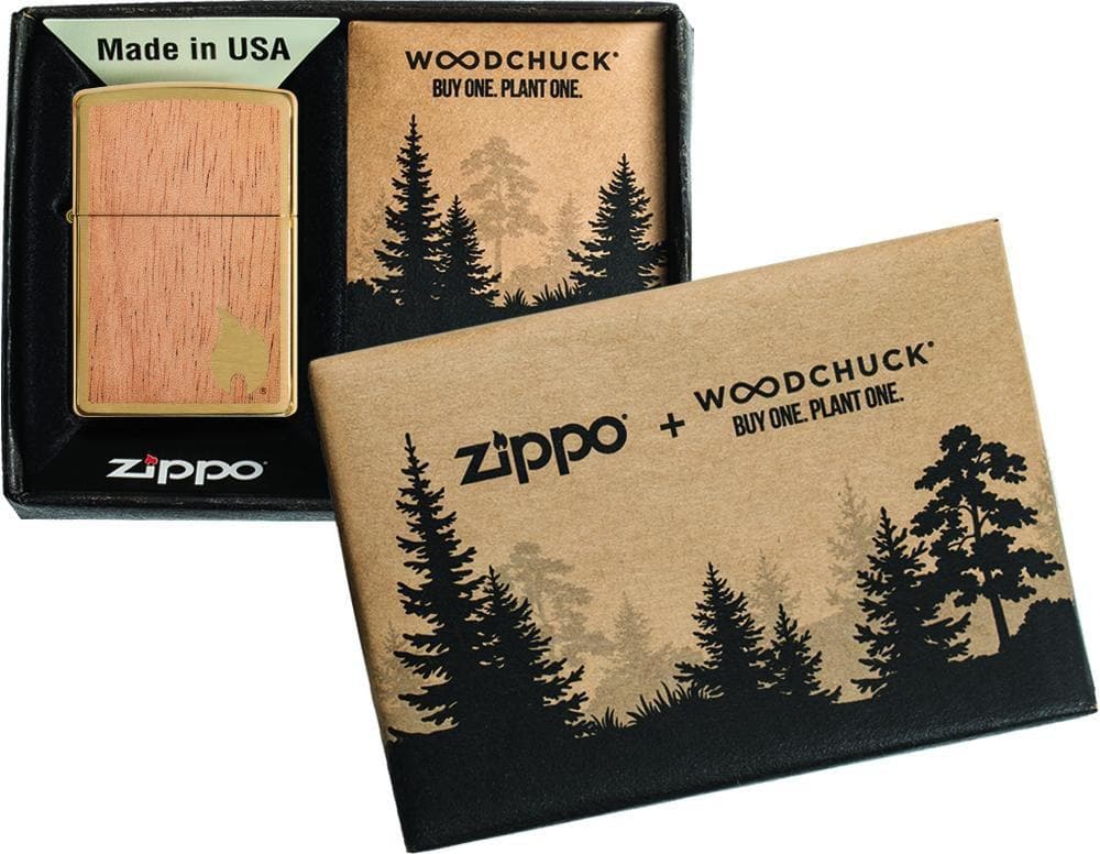 Zippo 29901 204B Woodchuck USA Flame Brushed Brass Windproof Lighter, Classic Model, Gold - OUTBACK