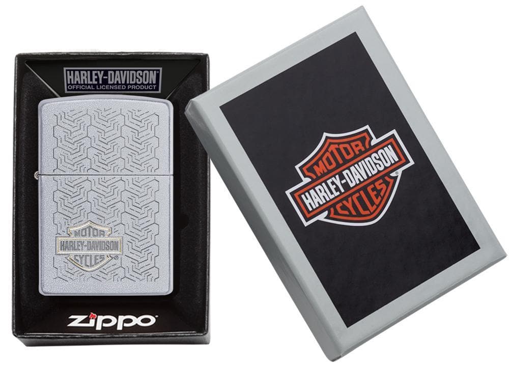 Zippo 49062 Harley Davidson Satin Chrome Windproof Lighter, Classic Model, Silver - OUTBACK