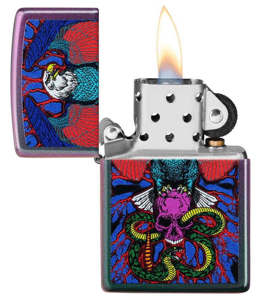 Zippo 49600 49146 Eagle, Snake, Skull Design Iridescent Windproof Lighter, Classic Model, Multi-colour - OUTBACK