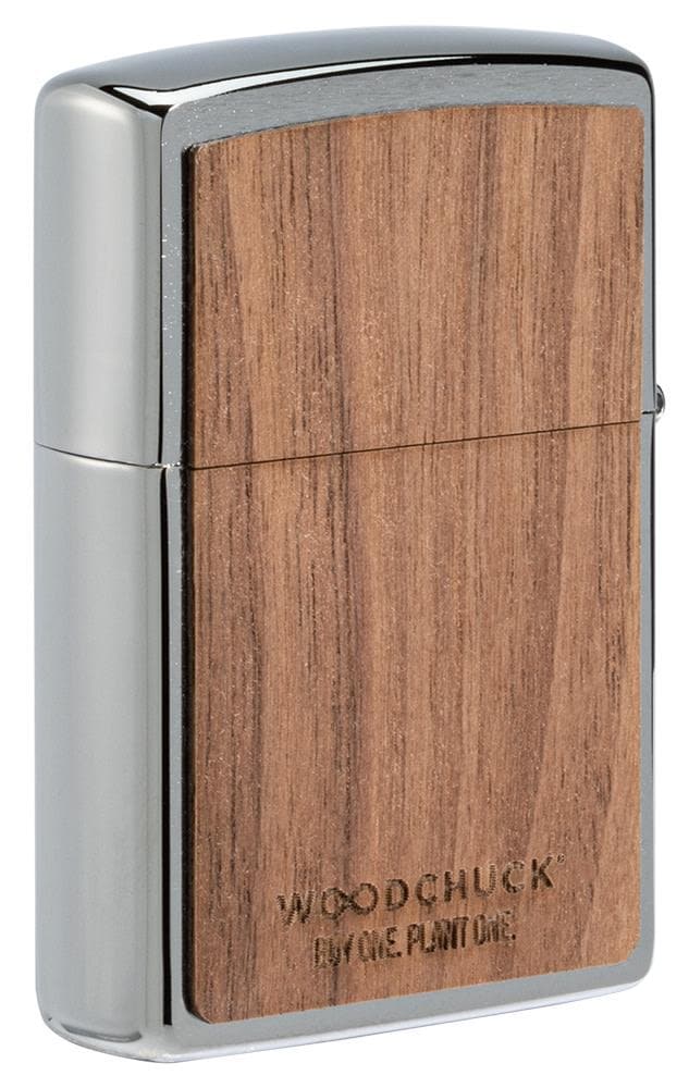 Zippo 49708 200 WOODCHUCK USA Walnut Leaves Two Sided Emblem Brushed Chrome Windproof Lighter - OUTBACK