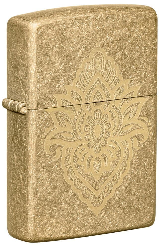 Henna Tattoo Design Tumbled Brass Windproof Lighter, Classic Model, Gold - OUTBACK