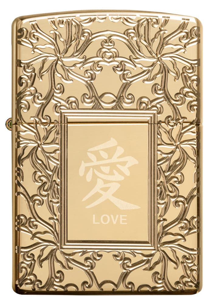 Zippo 49022 169 Chinese Love High Polish Brass Windproof Lighter, Armor Model, Gold - OUTBACK