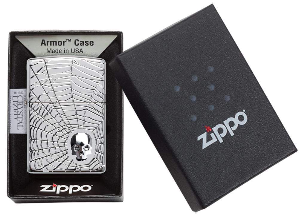 Zippo 29931 167 Spider Web Skull Design High Polish Chrome Windproof Lighter, Classic Model, Silver - OUTBACK