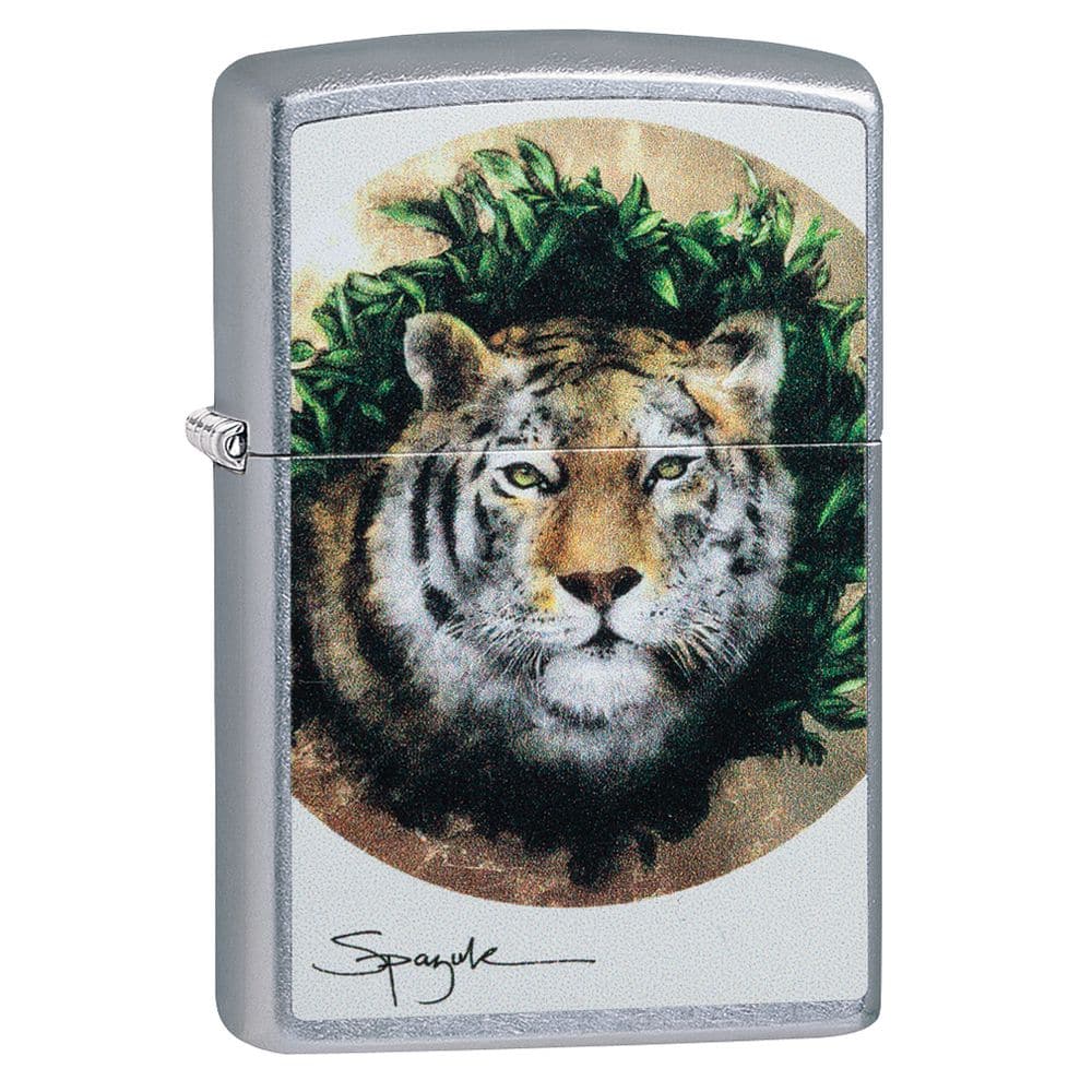 Zippo 49090 Spazuk Tiger Street Chrome Windproof Lighter, Classic Model, Silver - OUTBACK