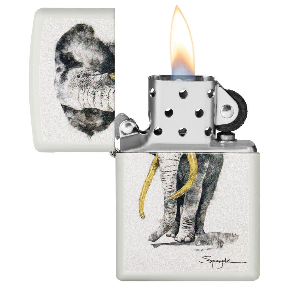 Zippo 29844 Spazuk Elephant White Matte Windproof Lighter, Classic Model, White - OUTBACK