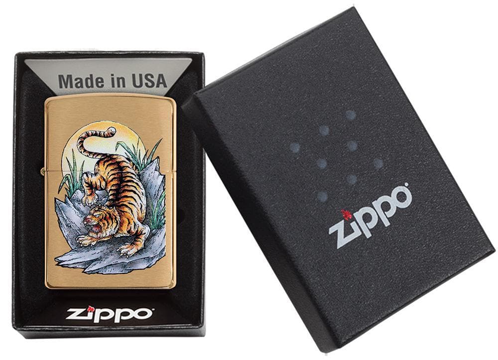 Zippo 49116 Tiger Tattoo Design Brushed Brass Windproof Lighter, Classic Model, Gold - OUTBACK