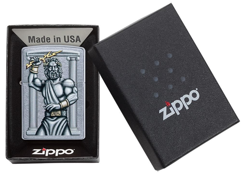 Zippo 49137 Zeus Design Street Chrome Windproof Lighter, Classic Model, Silver - OUTBACK