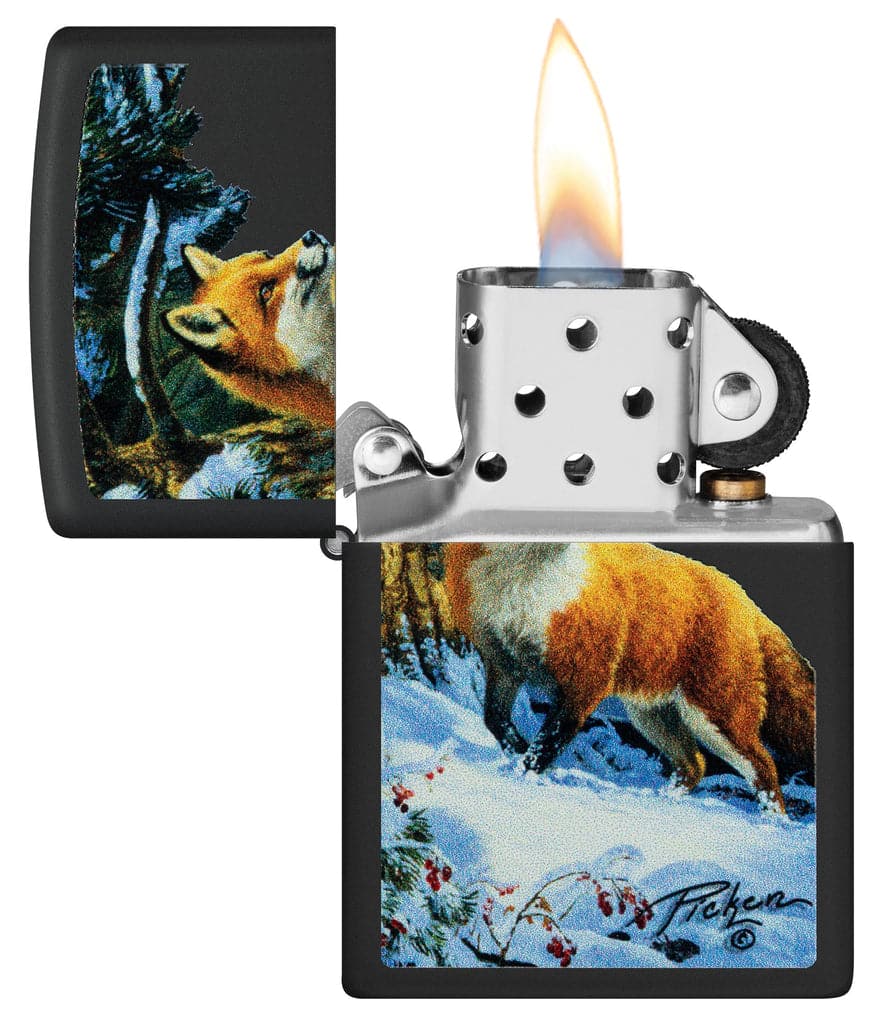 Zippo 48596 218 Linda Pickens Fox Design Black Matte Windproof Lighter - OUTBACK