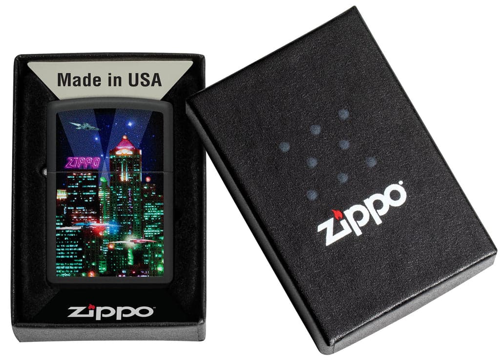 Zippo 48506 218 Cyber City Design Black Matte Windproof Lighter - OUTBACK