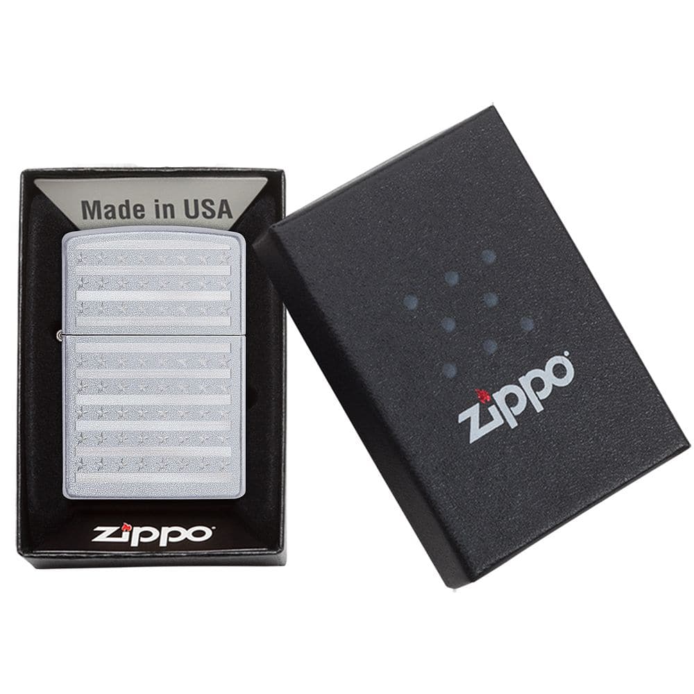 Zippo 49132 Patriotic Design Satin Chrome Windproof Lighter, Classic Model, Silver - OUTBACK