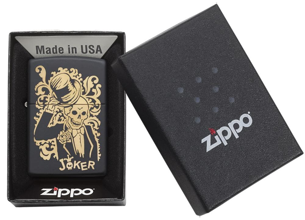 Zippo 29632 218 Bronze Joker Engraved Black Matte Lighter, Classic Model, Black - OUTBACK