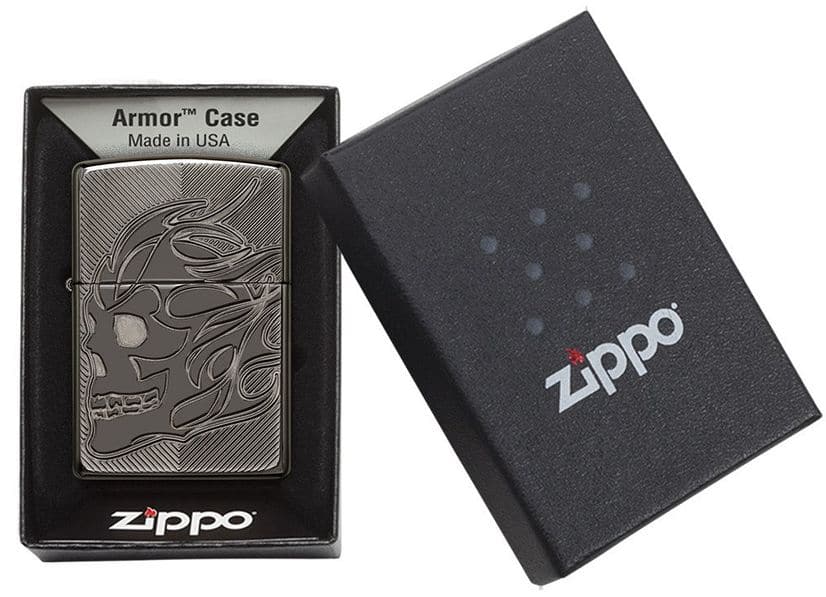 Zippo 29230 24095 Skull Design Armor Black Ice Windproof Lighter, Classic Model, Black - OUTBACK